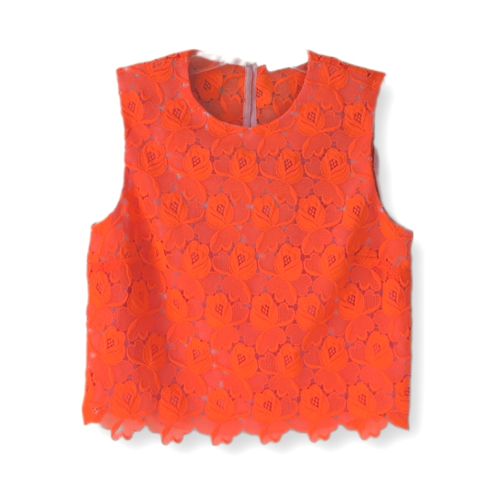 A.L.C. Women's Neon Orange Sleeveless Lace Crop Top